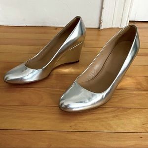 Silver JCrew wedge heels